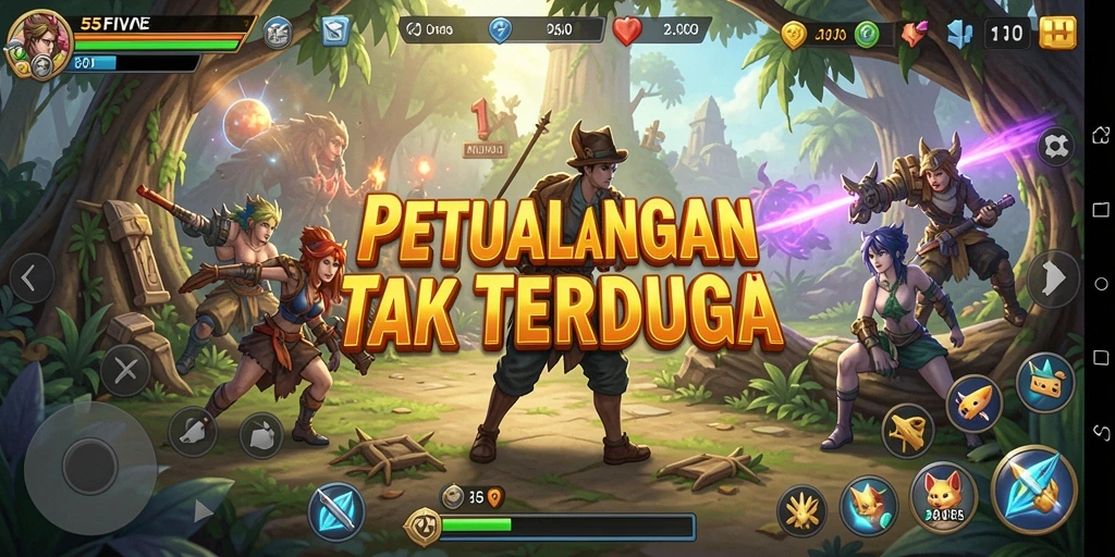 Tangkapan layar utama dari gameplay 55FIVE menampilkan petualangan yang mendebarkan.