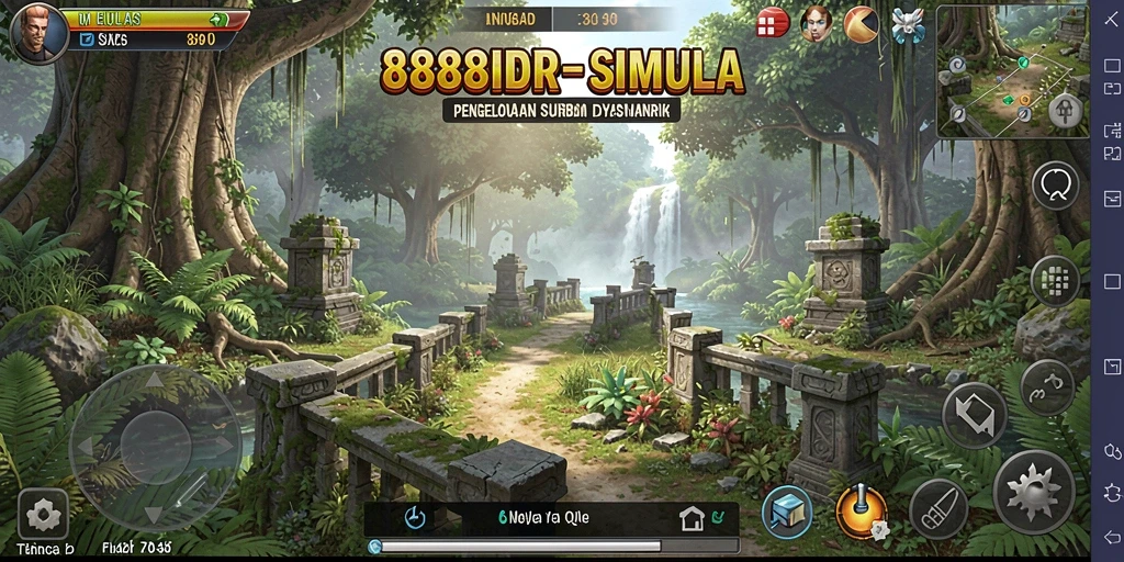 Screenshot utama dari permainan menunjukkan berbagai aktivitas pengelolaan sumber daya.