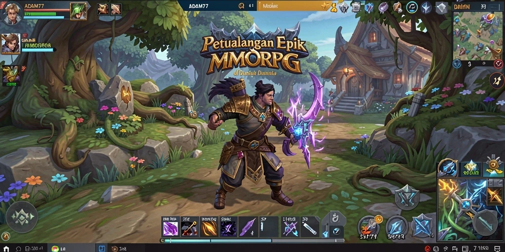Gameplay seru ADAM77 dengan pertempuran epik dan dunia luas.