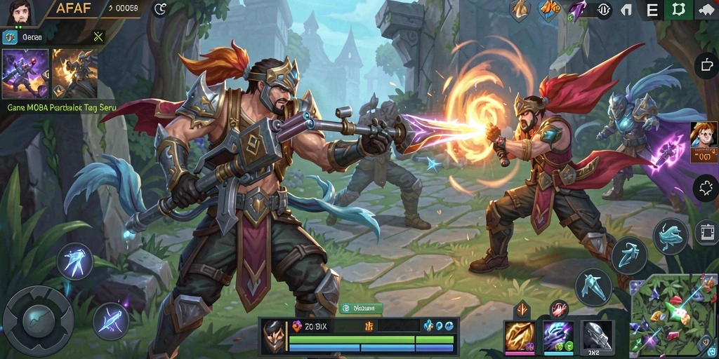 Tampilan gameplay AFAF yang penuh aksi dan strategi MOBA.