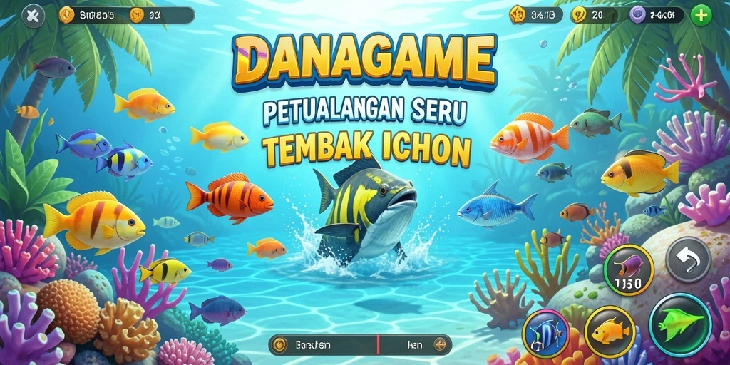 Screenshot menunjukkan aksi menembak ikan yang seru di DANAGAME.