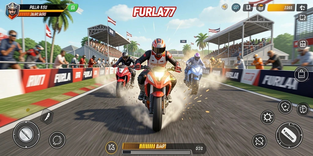 Tampilan gameplay seru dari FURLA77 dengan balapan mendebarkan.