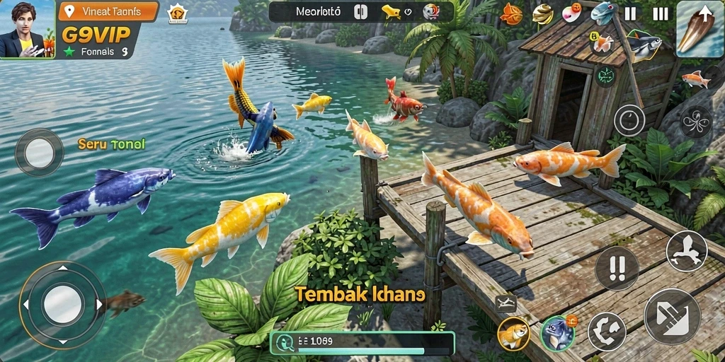 Tampilan gameplay G9VIP dengan aksi tembak ikan yang seru.
