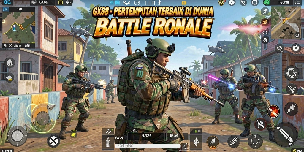 Screenshot gameplay GX88 menampilkan pertempuran seru Battle Royale.