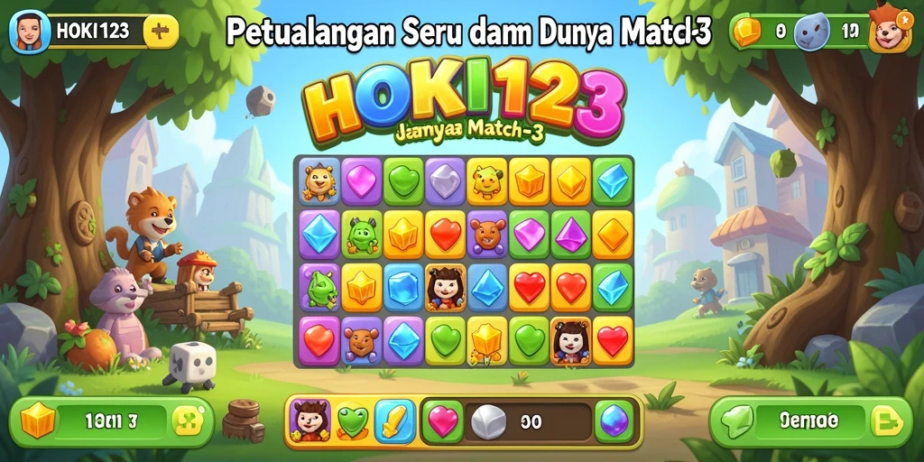 Screenshot gameplay HOKI123 menampilkan serunya mencocokkan item Match-3.