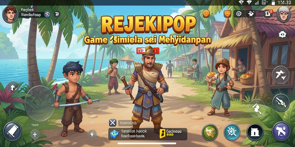 Tampilan gameplay <strong>REJEKIPOP</strong> dengan karakter yang ceria dan aktivitas seru.
