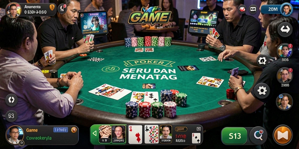 Screenshot gameplay S13 menampilkan aksi poker yang seru dan mendebarkan.