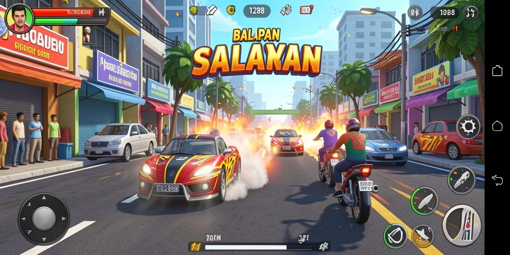 Screenshot utama TO288 yang menampilkan aksi balapan yang seru.